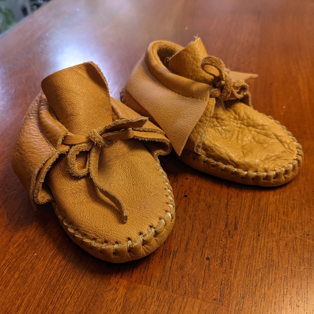 Camel colored leather moccasins